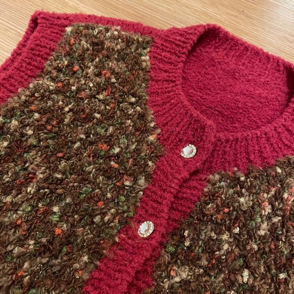 Hand Knitted Vintage Wool Vest Brown Red - Picture 9 of 14